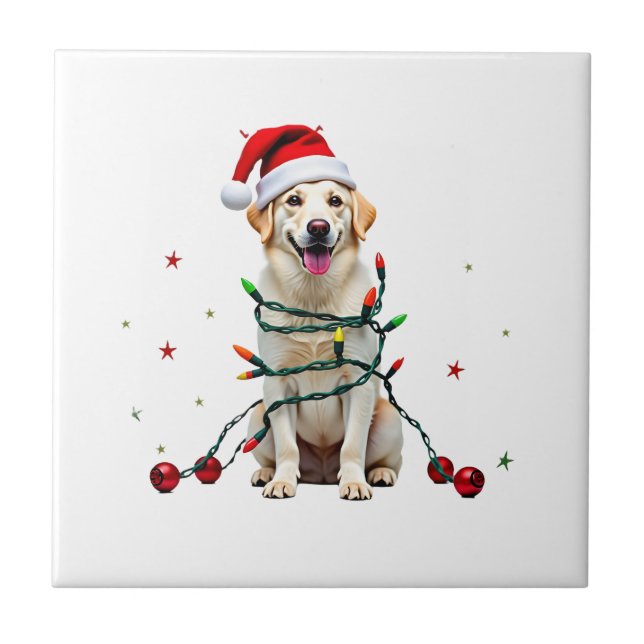 White Boxer Dog Ugly Christmas Sweater Funny Xmas  Tile (Front)
