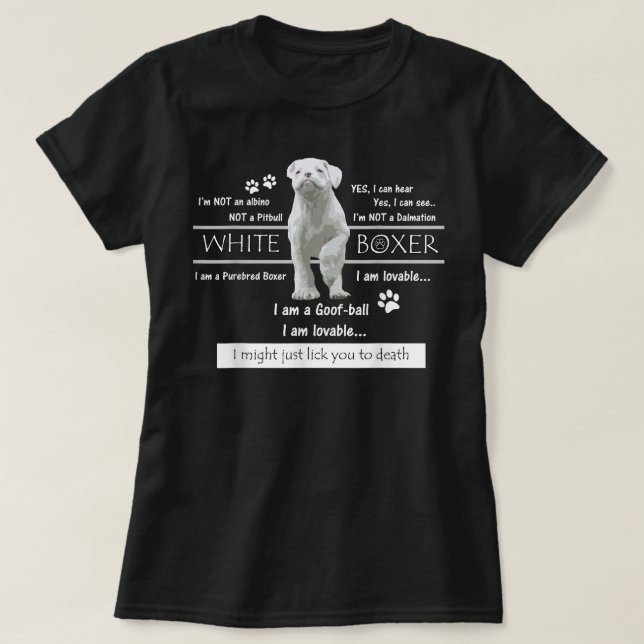 White Boxer Facts T-Shirt (Design Front)