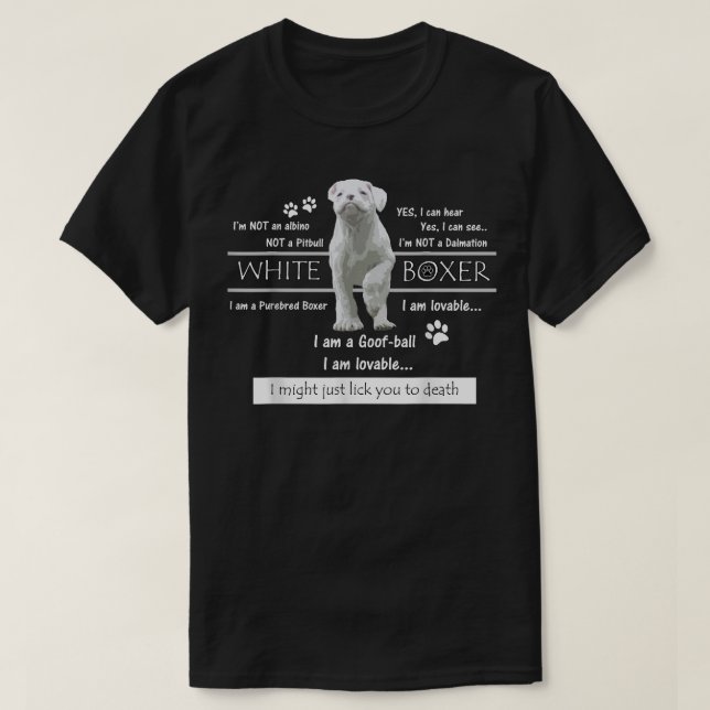 White Boxer Facts T-Shirt (Design Front)