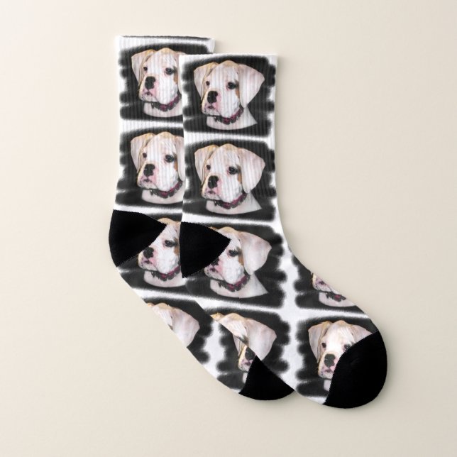 White Boxer puppy dog socks (Pair)