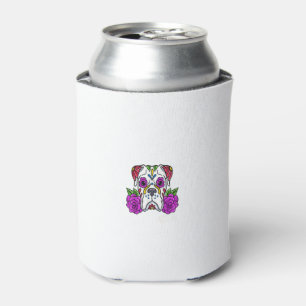 White Boxer Sugar Skull Dia de Los Muertos, Day of Can Cooler