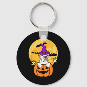 White Boxer Witch Dog Lover Halloween Costume Keychain