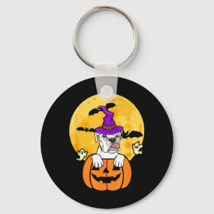 White Boxer Witch Dog Lover Halloween Costume Keychain