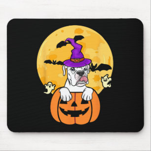 White Boxer Witch Dog Lover Halloween Costume  Mouse Pad