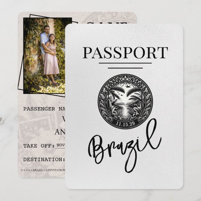 White Brazil Passport Save The Date (Front/Back)