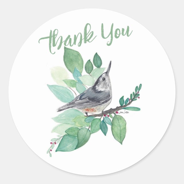White Breasted Nuthatch Bird Art Classic Round Sticker (Front)