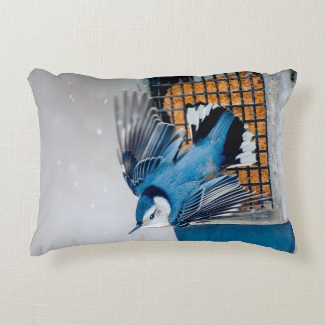 White-Breasted Nuthatch in Snow - Original Photo Accent Pillow (Front)