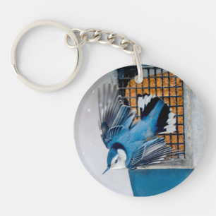 White-Breasted Nuthatch in Snow - Original Photo Keychain