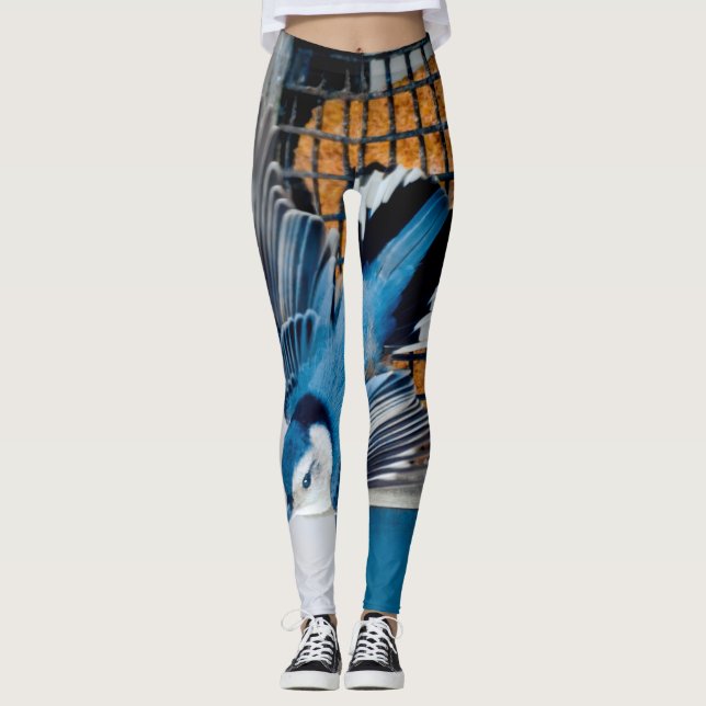 White-Breasted Nuthatch in Snow - Original Photo Leggings (Front)