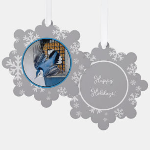 White-Breasted Nuthatch in Snow - Original Photo Ornament Card