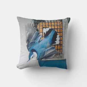 White-Breasted Nuthatch in Snow - Original Photo Outdoor Pillow