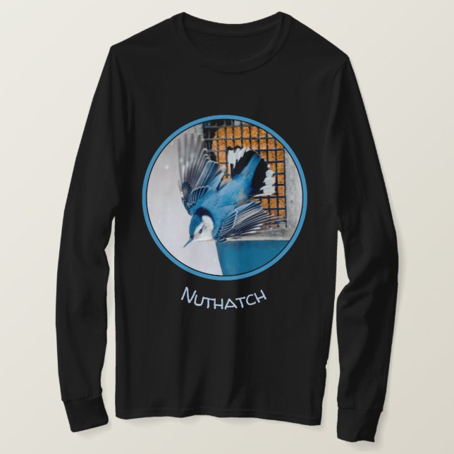 White-Breasted Nuthatch in Snow - Original Photo T-Shirt (Design Front)