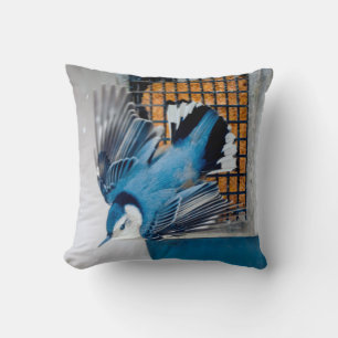 White-Breasted Nuthatch in Snow - Original Photo Throw Pillow