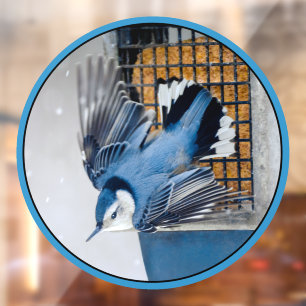 White-Breasted Nuthatch in Snow Window Cling