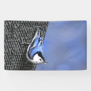 White-Breasted Nuthatch Painting Original Bird Art Banner