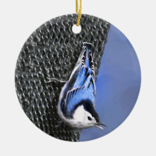 White-Breasted Nuthatch Painting Original Bird Art Ceramic Ornament