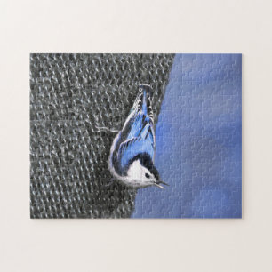 White-Breasted Nuthatch Painting Original Bird Art Jigsaw Puzzle