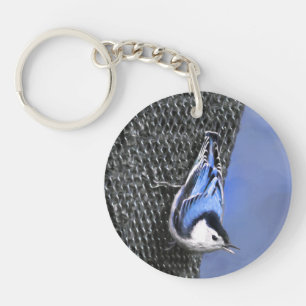 White-Breasted Nuthatch Painting Original Bird Art Keychain