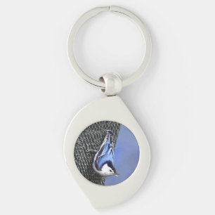 White-Breasted Nuthatch Painting Original Bird Art Keychain