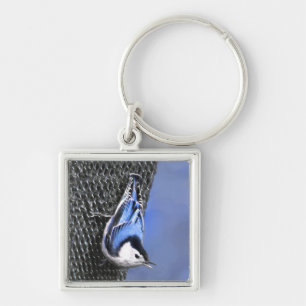 White-Breasted Nuthatch Painting Original Bird Art Keychain
