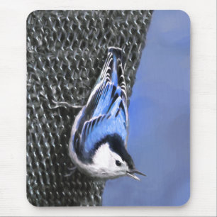 White-Breasted Nuthatch Painting Original Bird Art Mouse Pad