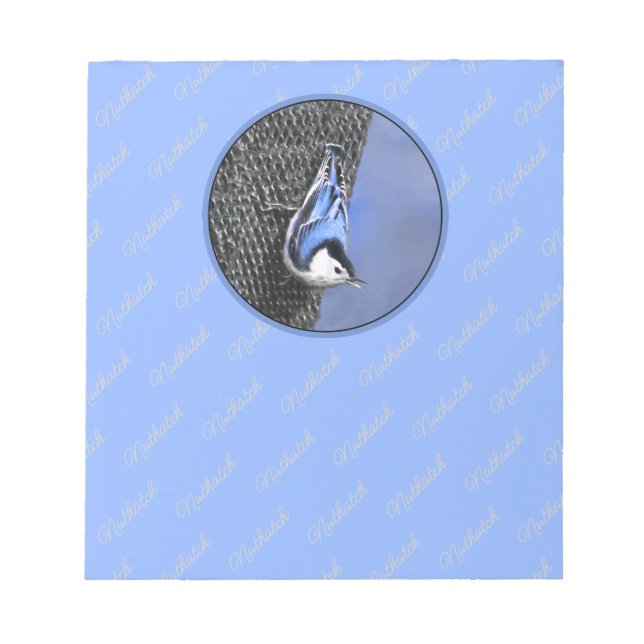 White-Breasted Nuthatch Painting Original Bird Art Notepad (Front)
