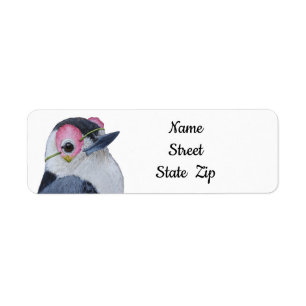 white breasted nuthatch with petal mask labels