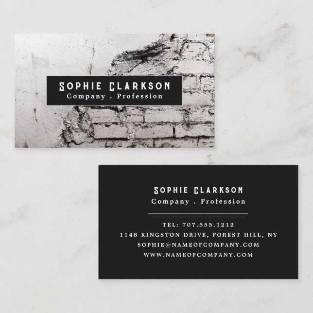 White Brick Wall Effect, Rustic Business Card (Front/Back)