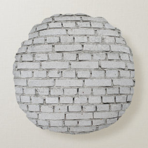 WHITE BRICK WALL ROUND PILLOW
