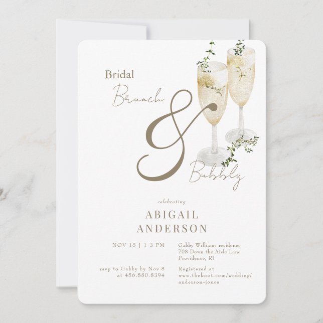 White Bridal Brunch & Bubbly Shower  Invitation (Front)