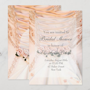 White Bridal Dress with Roses Bridal Shower Invitation
