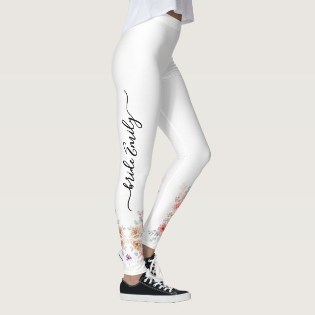 White bridal floral bride & bridesmaid leggings (Right)