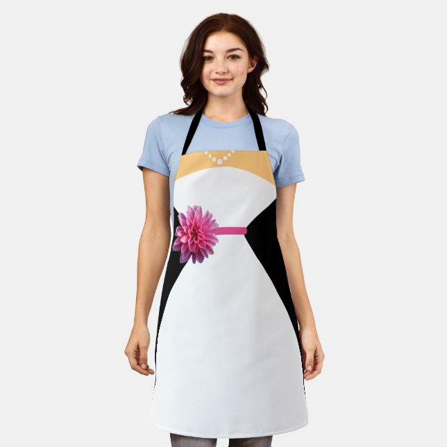 White Bridal Gown with Pink Flower and Pearls Apron (Worn)