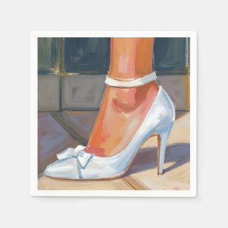 White Bridal Heels Wedding Napkin