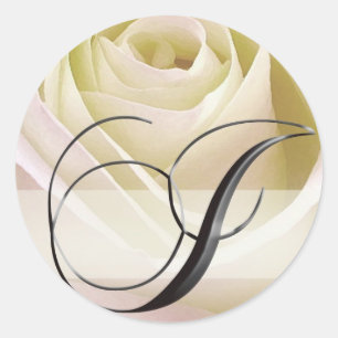 White Bridal Rose Monogram Sticker Initial I