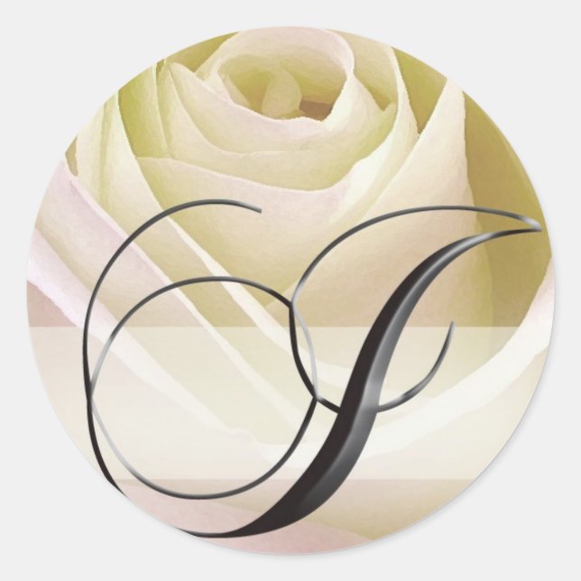 White Bridal Rose Monogram Sticker Initial I (Front)