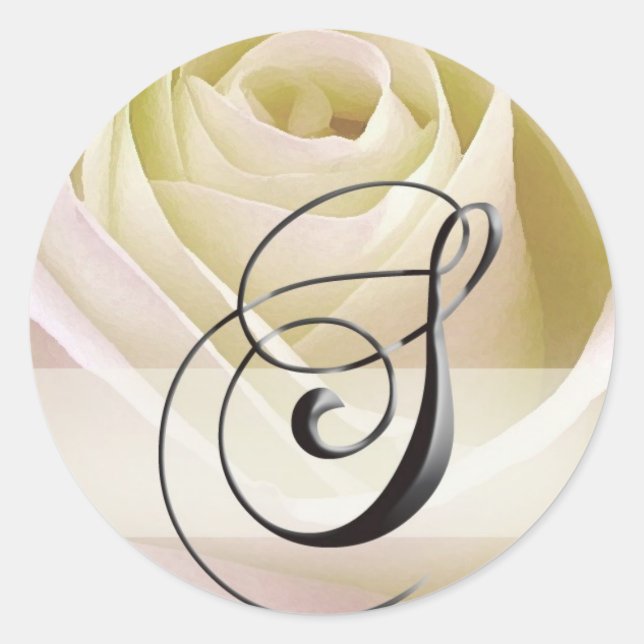 White Bridal Rose Monogram Sticker Initial S (Front)