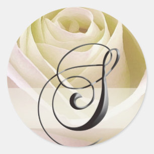 White Bridal Rose Monogram Sticker Initial S