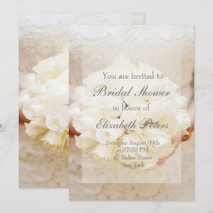 White Bridal Wedding Flower Bouquet Bridal Shower Invitation