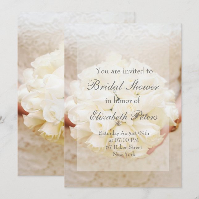 White Bridal Wedding Flower Bouquet Bridal Shower Invitation (Front/Back)
