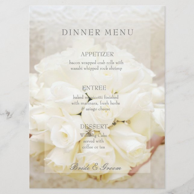 White Bridal Wedding Flower Bouquet menu (Front)