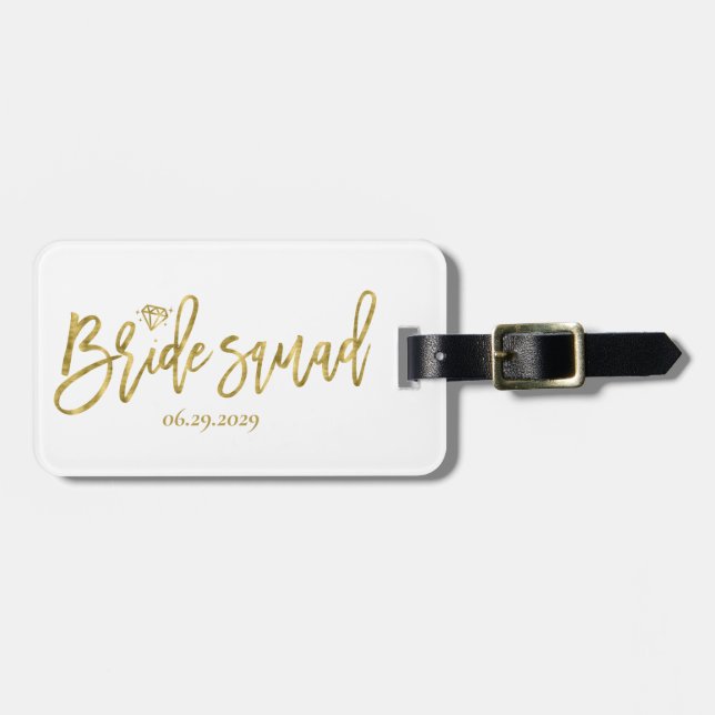 White Bride Squad With Diamond Luggage Tag (Front Horizontal)