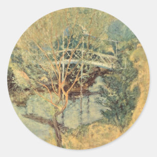 White Bridge by Twachtman, Vintage Impressionism Classic Round Sticker