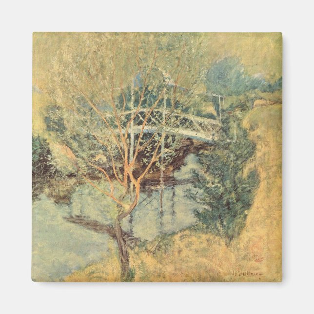 White Bridge by Twachtman, Vintage Impressionism Magnet (Front)