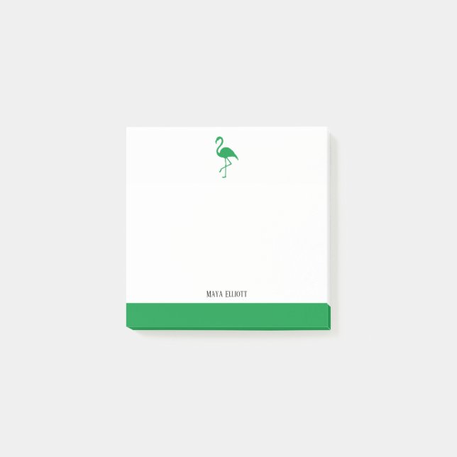 White & Bright Green Flamingo & Border with Name Post-it Notes (Front)