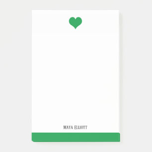 White & Bright Green Heart & Border, Name Post-it Notes