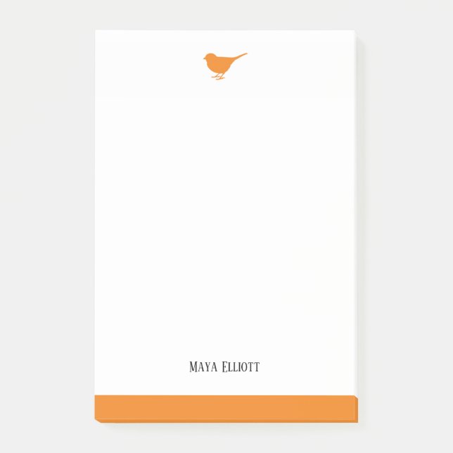 White & Bright Orange Bird w/ Border, Name Post-it Notes (Front)