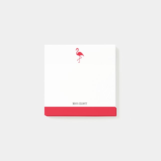 White & Bright Red Flamingo & Border with Name Post-it Notes (Front)