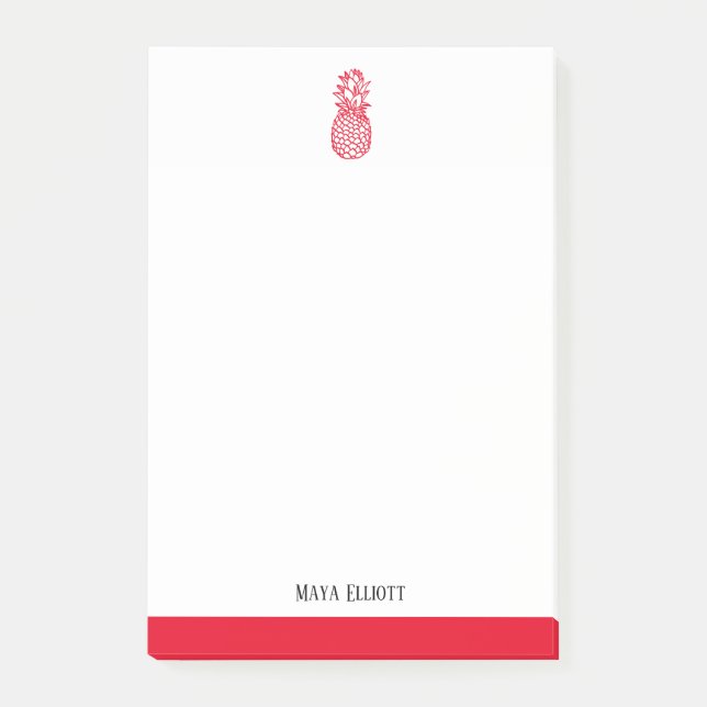 White & Bright Red Pineapple & Border, Name Post-it Notes (Front)