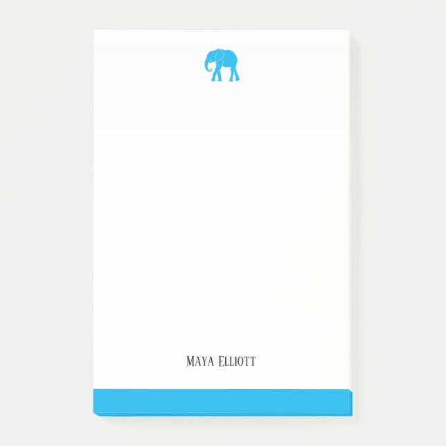 White & Bright Sky Blue Elephant & Border, Name Post-it Notes (Front)
